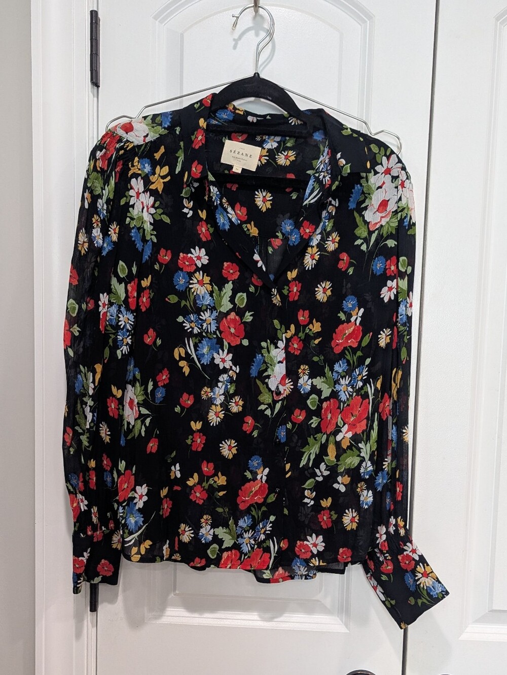 sezane floral sheer blouse
